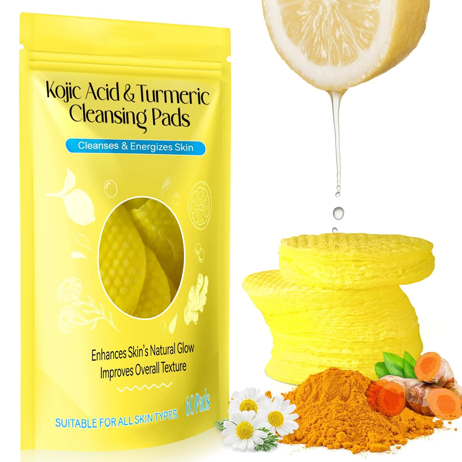 Turmeric Cleansing Pads, Kojic Acid \u0026 Turmeric Cleansing Pads,Turmeric Pads for Face Dark Spots, Curcumin Turmeric Cleansing Cotton Pads, Turmeric kojic pads, Turmeric Cleansing Pads for Face (40 PCS)
